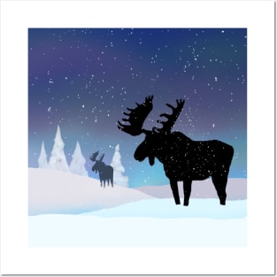 Northern Lights Bull Moose Posters and Art